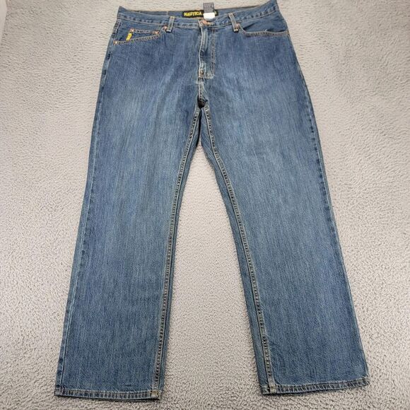 Nautica Jeans Mens 36x30 Blue Denim Straight Baggy Y2K Medium Wash‎ High Rise - Picture 1 of 13
